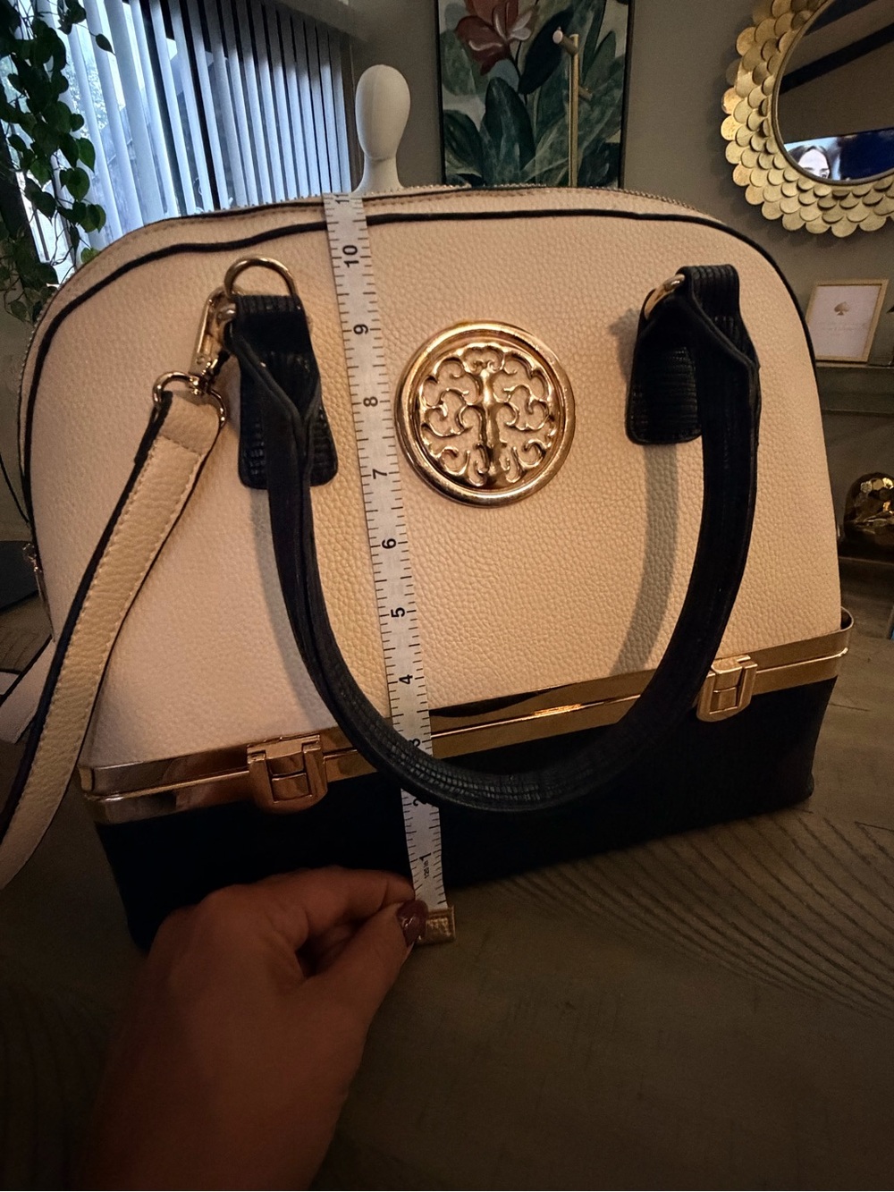 Women’s Two-Tone Pink and Black Structured Satchel with Gold Hardware - Picture 7 of 12